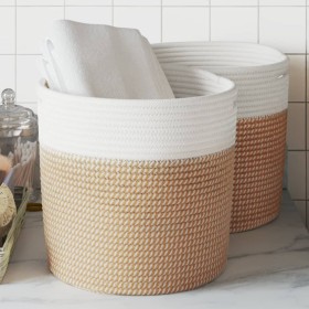 Storage baskets 2 units brown and white cotton Ø28x28 cm by , Baskets - Ref: Foro24-358460, Price: 22,54 €, Discount: %