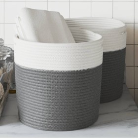 Storage baskets 2 units cotton gray and white Ø28x18 cm by , Baskets - Ref: Foro24-358457, Price: 20,99 €, Discount: %