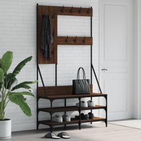 Coat rack with brown oak shoe rack 100x40x184 cm by , Dresser Organizers and Bar Hangers - Ref: Foro24-837856, Price: 101,99 ...