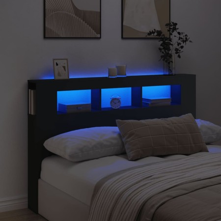 Cabecero con LED madera de ingeniería negro 160x18,5x103,5 cm de , Cabeceros y pies de cama - Ref: Foro24-837352, Precio: 95,...