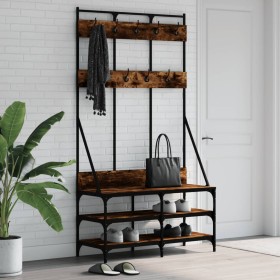 Coat rack with smoked oak shoe rack 100x40x184 cm by , Dresser Organizers and Bar Hangers - Ref: Foro24-837839, Price: 99,99 ...