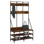 Coat rack with smoked oak shoe rack 100x40x184 cm by , Dresser Organizers and Bar Hangers - Ref: Foro24-837839, Price: 97,57 ...