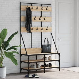 Coat rack with Sonoma oak shoe rack 100x40x184 cm by , Dresser Organizers and Bar Hangers - Ref: Foro24-837858, Price: 127,99...