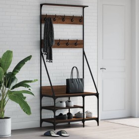 Coat rack with brown oak shoe rack 80x40x184 cm by , Dresser Organizers and Bar Hangers - Ref: Foro24-837866, Price: 84,99 €,...