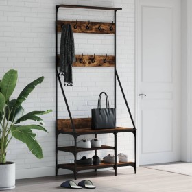 Coat rack with smoked oak shoe rack 80x40x184 cm by , Dresser Organizers and Bar Hangers - Ref: Foro24-837864, Price: 82,99 €...