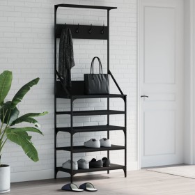 Black coat rack with shoe rack 70x34x184 cm by , Dresser Organizers and Bar Hangers - Ref: Foro24-837872, Price: 93,99 €, Dis...