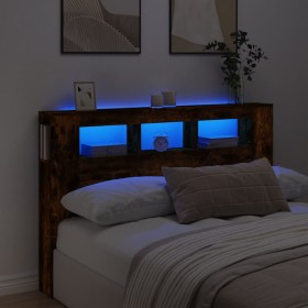 Cabecero LED madera ingeniería roble ahumado 160x18,5x103,5 cm de , Cabeceros y pies de cama - Ref: Foro24-837355, Precio: 99...