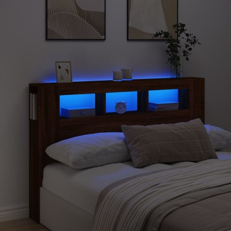 Cabecero LED madera ingeniería marrón roble 160x18,5x103,5 cm de , Cabeceros y pies de cama - Ref: Foro24-837357, Precio: 102...