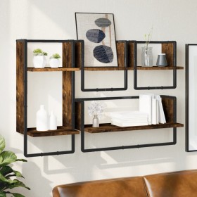 Wall shelves bars 4 pcs engineered wood smoked oak by , Shelves and shelves - Ref: Foro24-836310, Price: 48,59 €, Discount: %