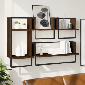 Wall shelves with bars 4 pcs oak brown engineered wood by , Shelves and shelves - Ref: Foro24-836312, Price: 43,44 €, Discoun...