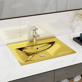 Lavabo con rebosadero 60x46x16 cm cerámica dorado de vidaXL, Lavabos - Ref: Foro24-143503, Precio: 131,99 €, Descuento: %