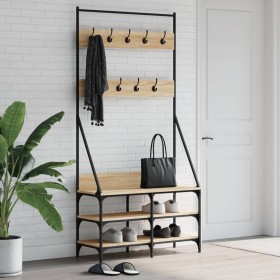 Coat rack with Sonoma oak shoe rack 90x34x184 cm by , Dresser Organizers and Bar Hangers - Ref: Foro24-837833, Price: 66,40 €...