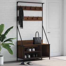 Coat rack with brown oak shoe rack 100x41x184 cm by , Dresser Organizers and Bar Hangers - Ref: Foro24-837871, Price: 100,99 ...