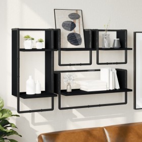 Wall shelves with 4 pieces of engineered wood and black bars by , Shelves and shelves - Ref: Foro24-836308, Price: 43,64 €, D...