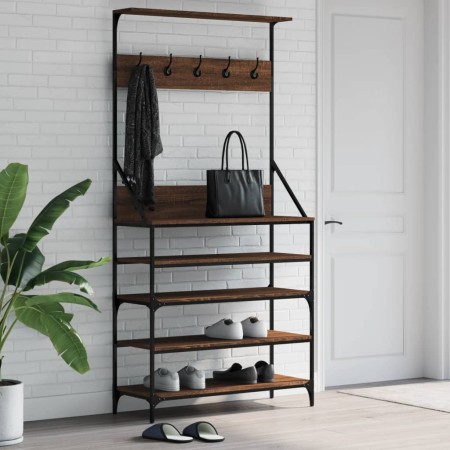 Coat rack with brown oak shoe rack 90x34x184 cm by , Dresser Organizers and Bar Hangers - Ref: Foro24-837881, Price: 101,80 €...