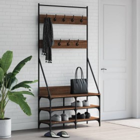 Coat rack with brown oak shoe rack 90x34x184 cm by , Dresser Organizers and Bar Hangers - Ref: Foro24-837836, Price: 68,99 €,...