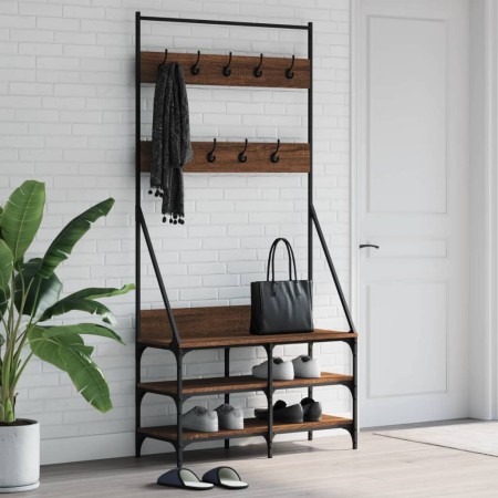 Coat rack with brown oak shoe rack 90x34x184 cm by , Dresser Organizers and Bar Hangers - Ref: Foro24-837836, Price: 68,66 €,...