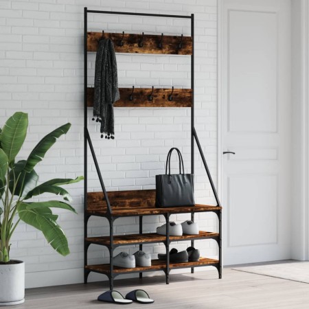 Coat rack with smoked oak shoe rack 90x34x184 cm by , Dresser Organizers and Bar Hangers - Ref: Foro24-837834, Price: 66,99 €...