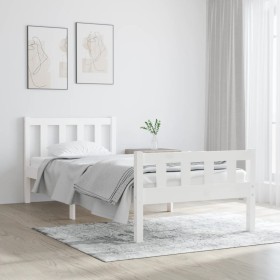 White single solid wood bed frame 75x190 cm by , Beds and slatted bases - Ref: Foro24-810640, Price: 109,99 €, Discount: %