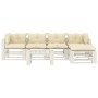 Set of 6 wooden pallet garden furniture pieces with cream cushions by , Garden sets - Ref: Foro24-3052462, Price: 553,99 €, D...