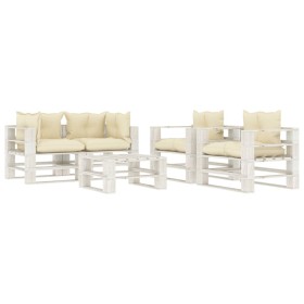 Garden pallet furniture set 5 pieces wood with cream cushions by , Garden sets - Ref: Foro24-3052464, Price: 515,28 €, Discou...