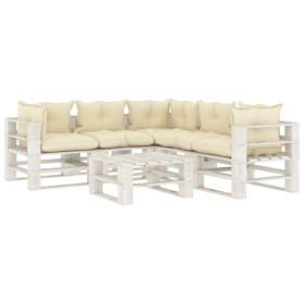 Garden pallet furniture set 6 pieces wood with cream cushions by , Garden sets - Ref: Foro24-3052466, Price: 582,99 €, Discou...