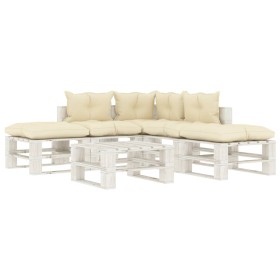 6-piece wooden garden pallet furniture set with cream cushions by , Garden sets - Ref: Foro24-3052451, Price: 520,99 €, Disco...