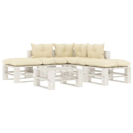 Set muebles de palets de jardín 6 pzas madera con cojines crema de , Conjuntos de jardín - Ref: Foro24-3052451, Precio: 520,9...