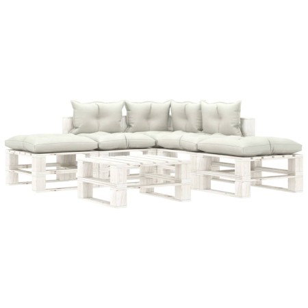 Garden pallet furniture set 6 pieces wood with beige cushions by , Garden sets - Ref: Foro24-3052427, Price: 511,77 €, Discou...