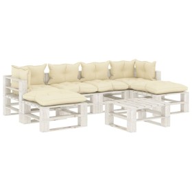 7-piece wooden garden pallet furniture set with cream cushions by , Garden sets - Ref: Foro24-3052459, Price: 613,99 €, Disco...