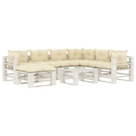 Garden pallet furniture set 8 pieces wood with cream cushions by , Garden sets - Ref: Foro24-3052452, Price: 715,79 €, Discou...