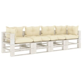 4-Sitzer-Gartensofa aus Holzpaletten mit cremefarbenen Kissen von , Outdoor-Sofas - Ref: Foro24-3052450, Preis: 383,99 €, Rab...