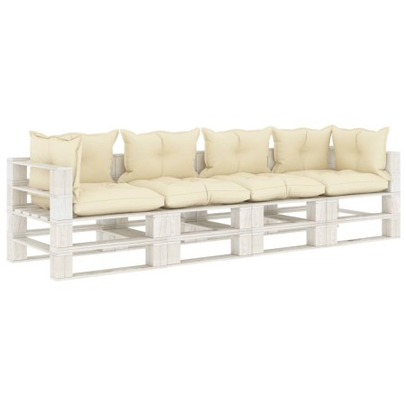 4-Sitzer-Gartensofa aus Holzpaletten mit cremefarbenen Kissen von , Outdoor-Sofas - Ref: Foro24-3052450, Preis: 383,56 €, Rab...