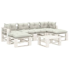 7-piece wooden garden pallet furniture set with beige cushions by , Garden sets - Ref: Foro24-3052435, Price: 603,99 €, Disco...