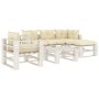 Garden pallet furniture set 6 pieces wood with cream cushions by , Garden sets - Ref: Foro24-3052454, Price: 564,91 €, Discou...