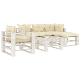 Set de muebles de palets de jardín 6 pzas madera cojines crema de , Conjuntos de jardín - Ref: Foro24-3052454, Precio: 564,99...