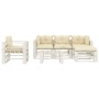 Garden pallet furniture set 6 pieces wood with cream cushions by , Garden sets - Ref: Foro24-3052454, Price: 564,91 €, Discou...