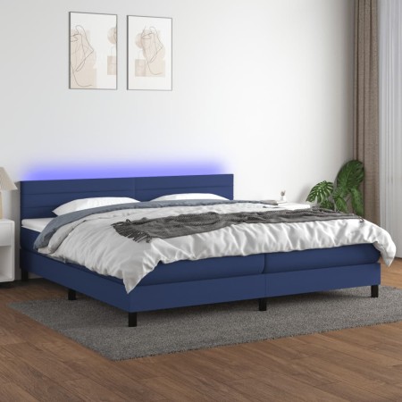 Cama box spring colchón y luces LED tela azul 200x200 cm de , Camas y somieres - Ref: Foro24-3133267, Precio: 604,26 €, Descu...