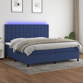 Cama box spring colchón y luces LED tela azul 200x200 cm de , Camas y somieres - Ref: Foro24-3135227, Precio: 695,21 €, Descu...