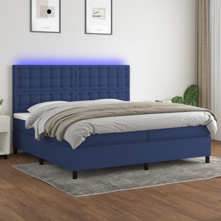 Box spring bed mattress and LED lights blue fabric 200x200 cm by , Beds and slatted bases - Ref: Foro24-3135227, Price: 695,2...