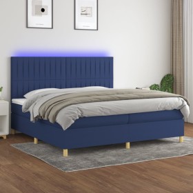 Box spring bed mattress and LED lights blue fabric 200x200 cm by , Beds and slatted bases - Ref: Foro24-3135627, Price: 675,9...