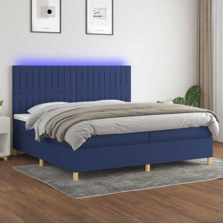 Cama box spring colchón y luces LED tela azul 200x200 cm de , Camas y somieres - Ref: Foro24-3135627, Precio: 675,99 €, Descu...