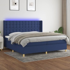 Cama box spring colchón y luces LED tela azul 200x200 cm de , Camas y somieres - Ref: Foro24-3139227, Precio: 715,42 €, Descu...