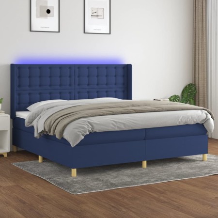 Cama box spring colchón y luces LED tela azul 200x200 cm de , Camas y somieres - Ref: Foro24-3139227, Precio: 708,76 €, Descu...