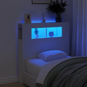 Cabecero con LED madera de ingeniería blanco 100x18,5x103,5 cm de , Cabeceros y pies de cama - Ref: Foro24-837330, Precio: 78...