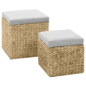 2-teiliges Ottoman-Set aus grauem Seegras von vidaXL, Osmanen - Ref: Foro24-246109, Preis: 99,99 €, Rabatt: %