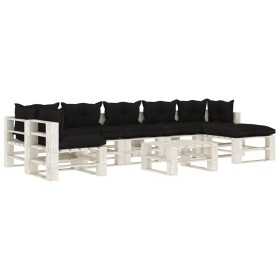 Garden pallet furniture set 8 pieces wood with black cushions by , Garden sets - Ref: Foro24-3052367, Price: 668,91 €, Discou...