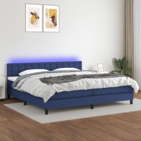 Cama box spring colchón y luces LED tela azul 200x200 cm de , Camas y somieres - Ref: Foro24-3133507, Precio: 636,98 €, Descu...