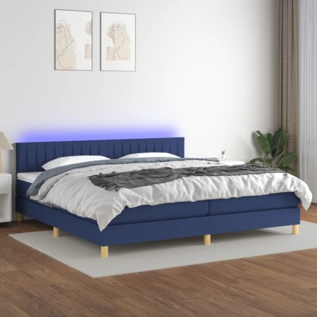 Cama box spring con colchón y LED tela azul 200x200 cm de , Camas y somieres - Ref: Foro24-3133907, Precio: 634,40 €, Descuen...