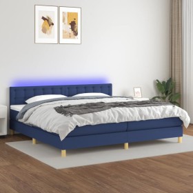 Box spring bed with mattress and LED blue fabric 200x200 cm by , Beds and slatted bases - Ref: Foro24-3134067, Price: 614,47 ...